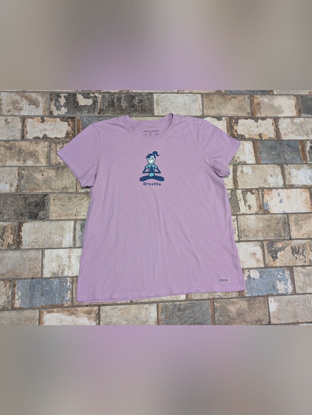 Life is Good Lavender "Jackie Breathe" Yoga Cotton Crusher Tee Women's Size XL